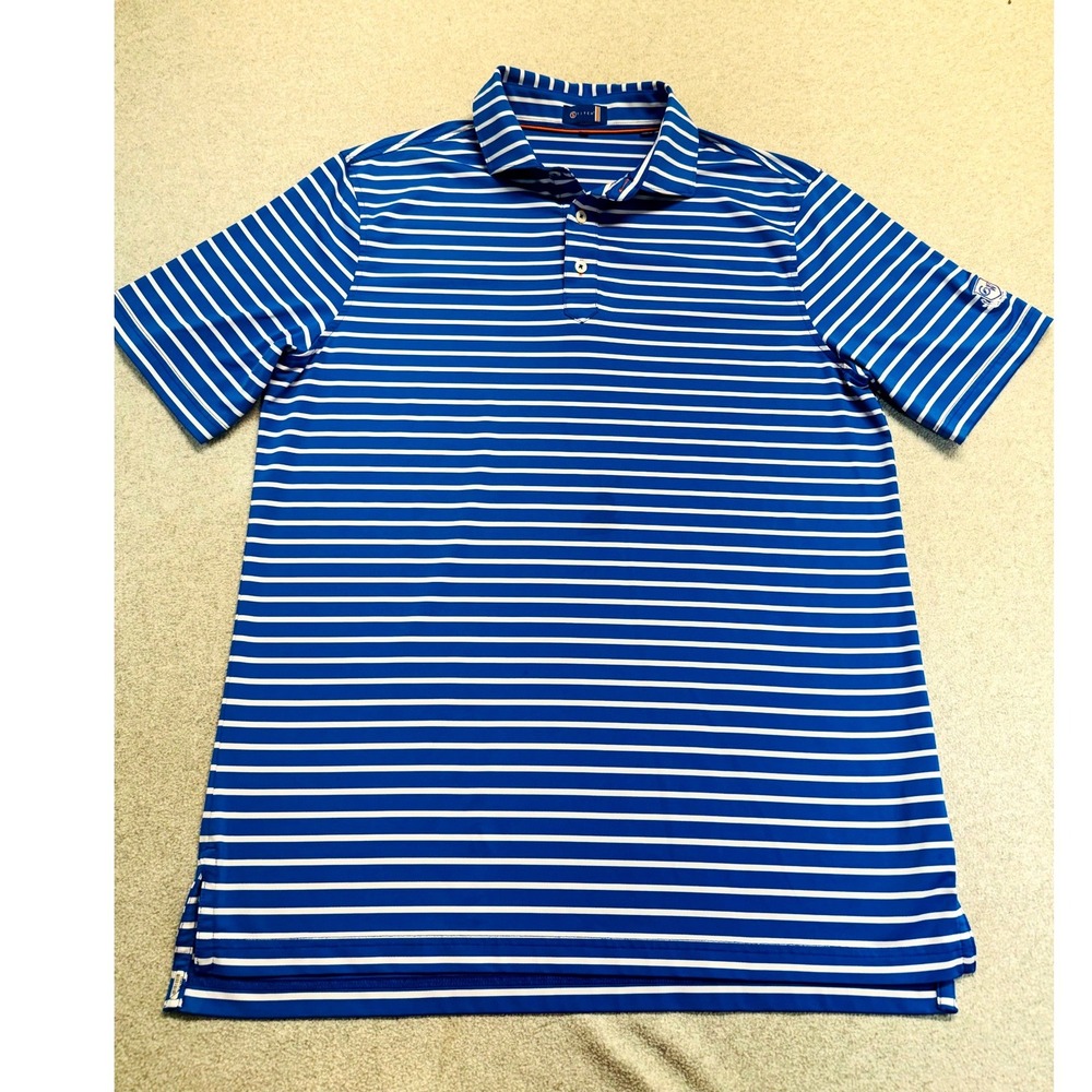 STITCH Golf Polo Shirt Mens Medium Blue White Stripe Carlton Woods Country Club